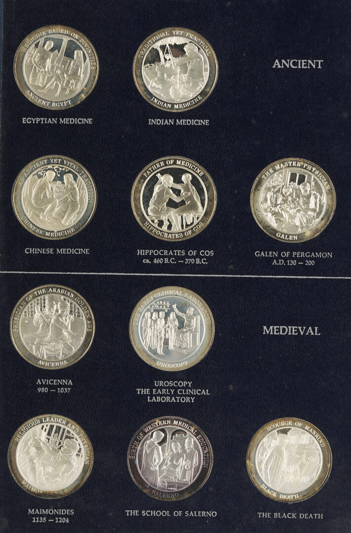 Lot 525: Franklin Mint History of Medicine, 60 Sterling Silver Medals, 53 oz.