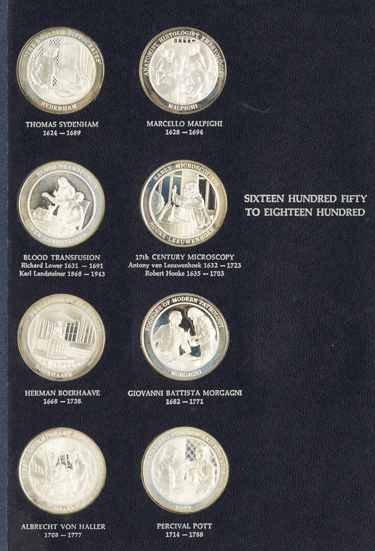 Lot 525: Franklin Mint History of Medicine, 60 Sterling Silver Medals, 53 oz.