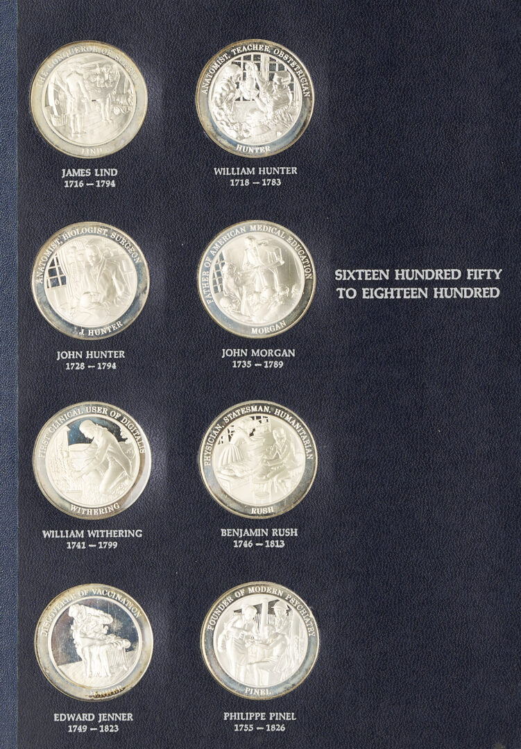 Lot 525: Franklin Mint History of Medicine, 60 Sterling Silver Medals, 53 oz.