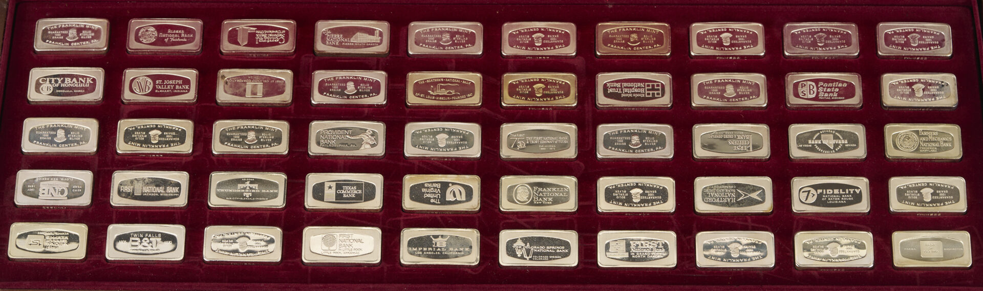 Lot 527: Franklin Mint Sterling Silver Ingots, 50 States, 106 oz.