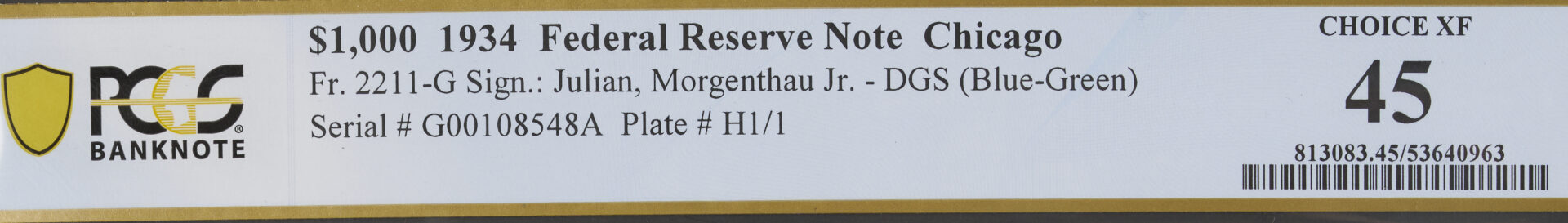 Lot 533: 1934 President Grover Cleveland $1,000 Federal Reserve Note, Chicago
