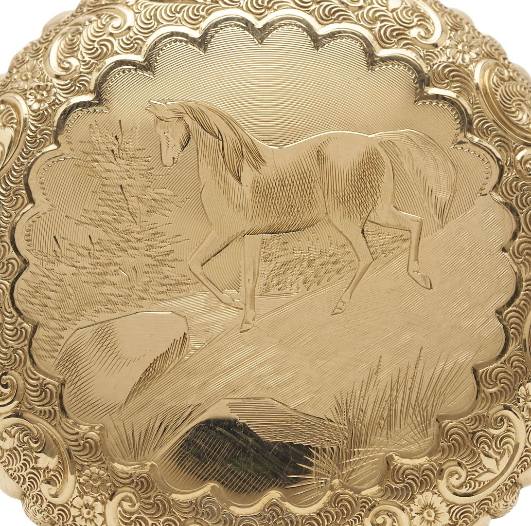 Lot 53: 14K Hamilton Grade 940 Pocket Watch, Horse Engraving