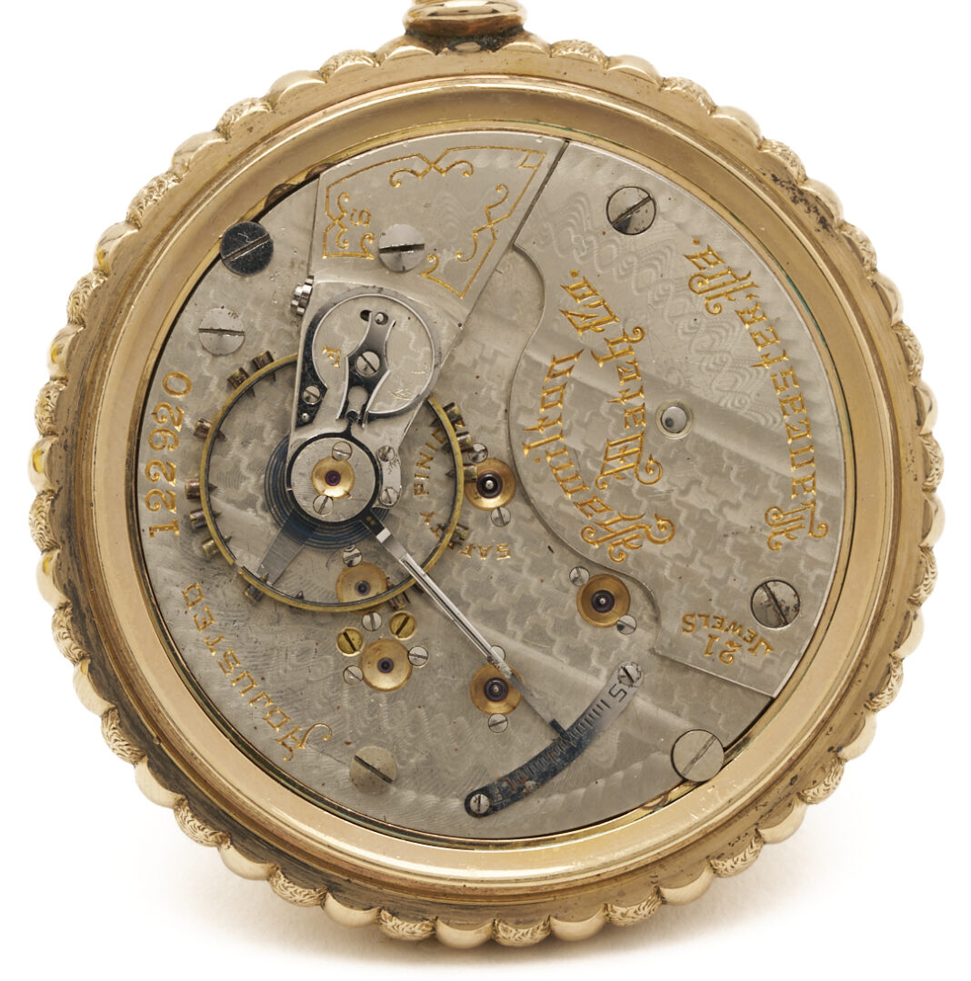 Lot 53: 14K Hamilton Grade 940 Pocket Watch, Horse Engraving
