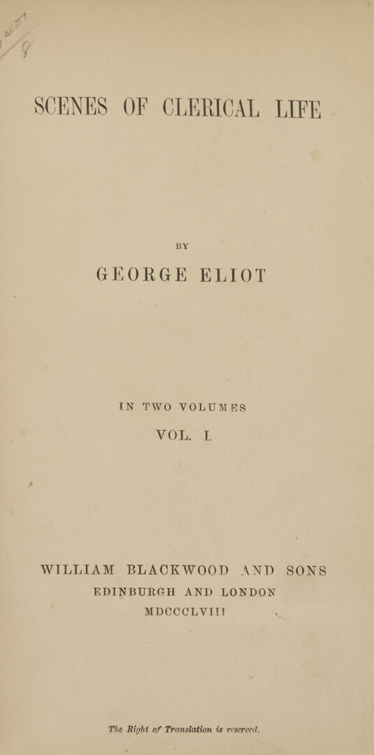 Lot 545: 30 Vols. George Eliot 1st Editions; Mill on the Floss, Silas Marner, Deronda, etc.