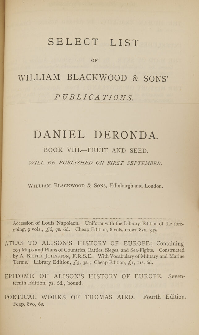 Lot 545: 30 Vols. George Eliot 1st Editions; Mill on the Floss, Silas Marner, Deronda, etc.