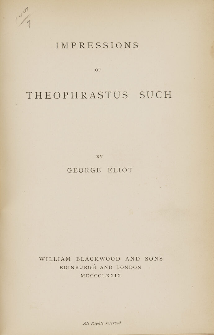 Lot 545: 30 Vols. George Eliot 1st Editions; Mill on the Floss, Silas Marner, Deronda, etc.