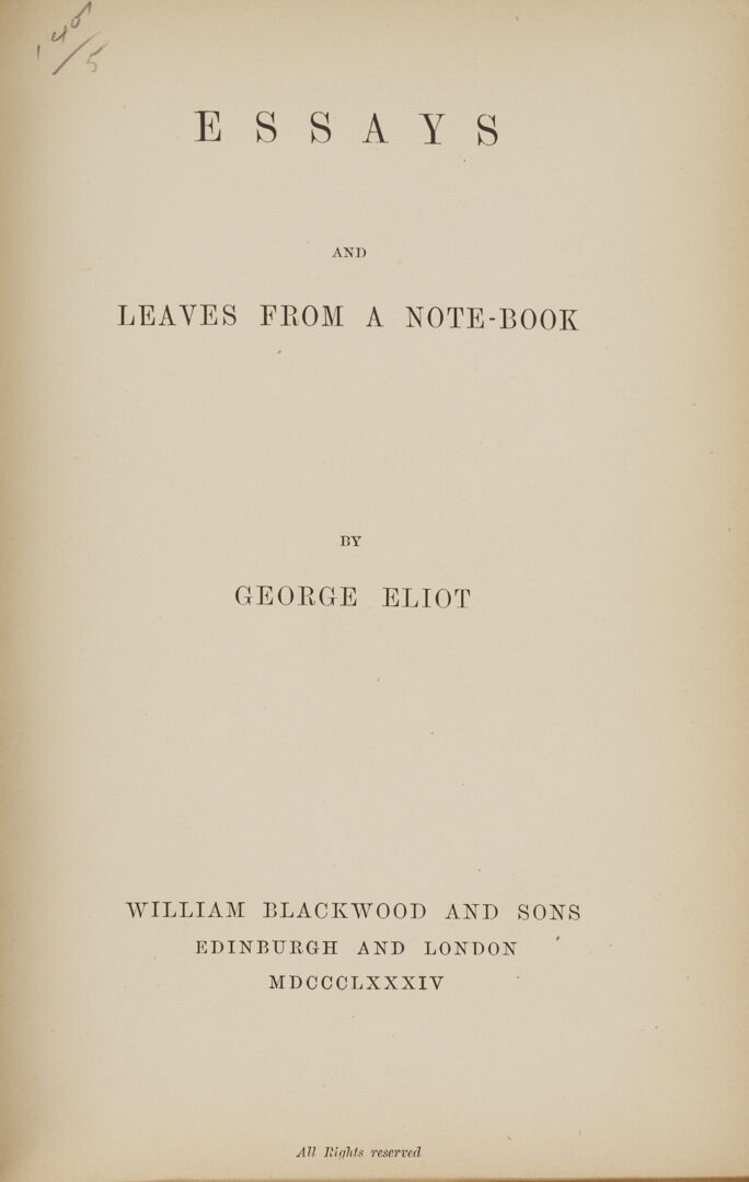 Lot 545: 30 Vols. George Eliot 1st Editions; Mill on the Floss, Silas Marner, Deronda, etc.