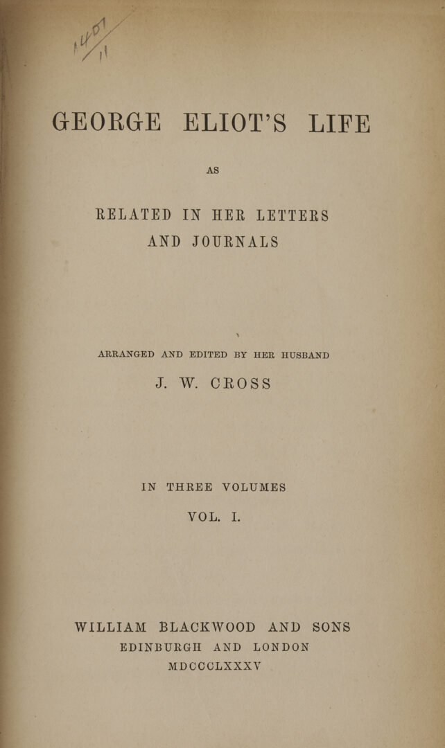 Lot 545: 30 Vols. George Eliot 1st Editions; Mill on the Floss, Silas Marner, Deronda, etc.
