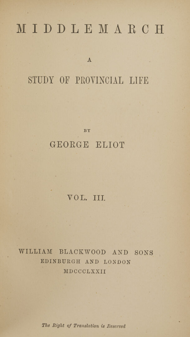 Lot 546: George Eliot, Middlemarch, 1st Edition in 8 Volumes