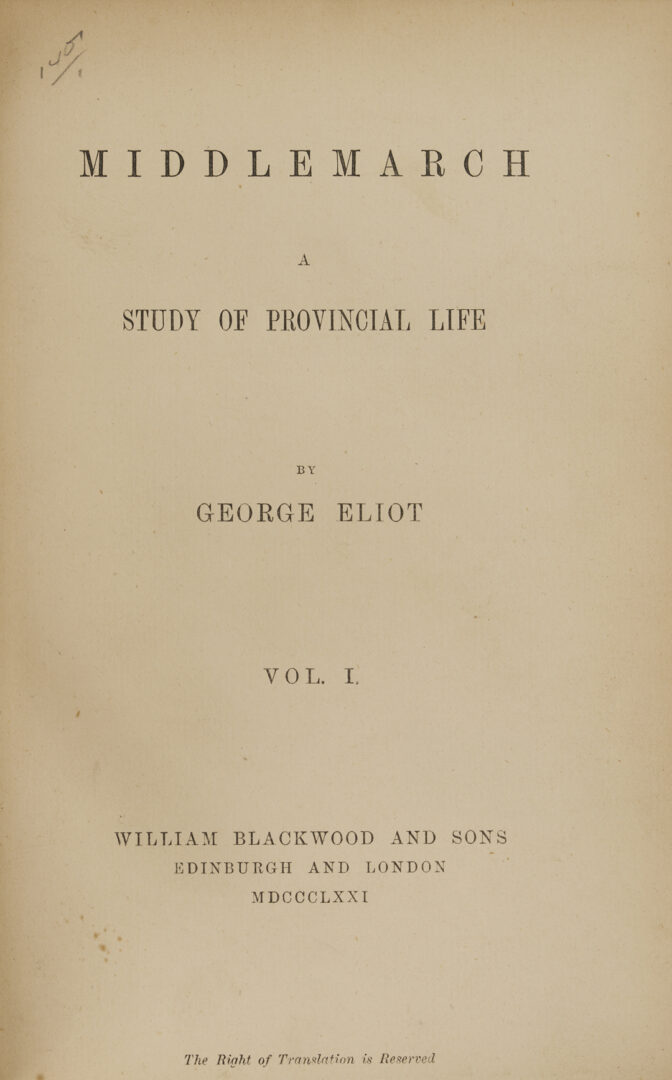 Lot 546: George Eliot, Middlemarch, 1st Edition in 8 Volumes