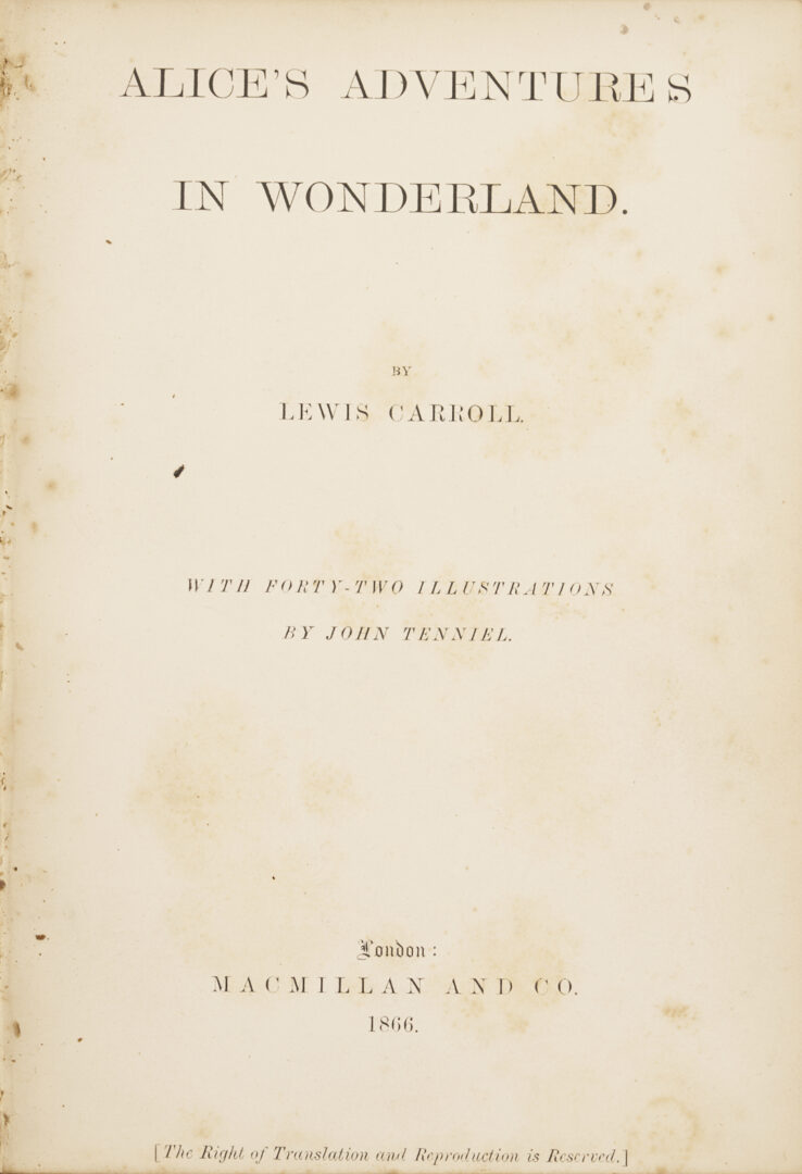 Lot 547: Lewis Carroll: Alice’s Adventures in Wonderland, 1866 London MacMillan