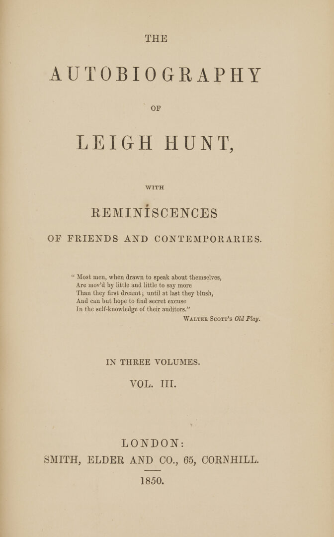 Lot 549: Ten 19th C. 1st Eds: Wordsworth, Cruikshank, Goldsmith, Hunt
