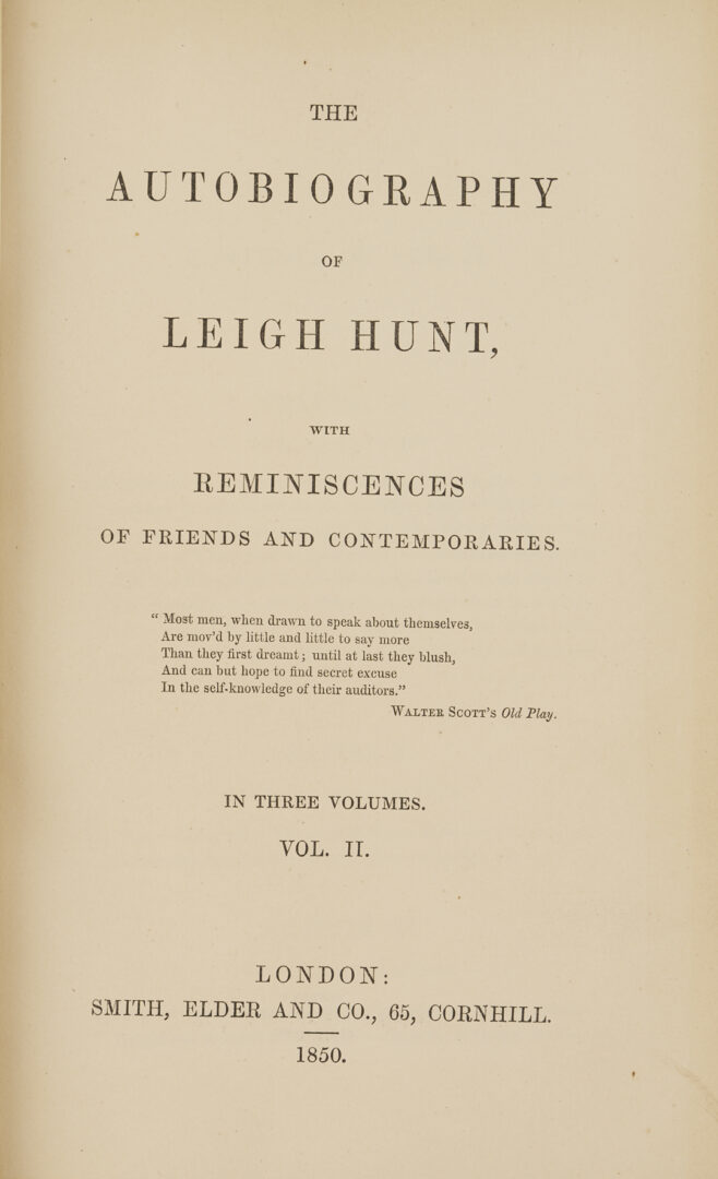 Lot 549: Ten 19th C. 1st Eds: Wordsworth, Cruikshank, Goldsmith, Hunt