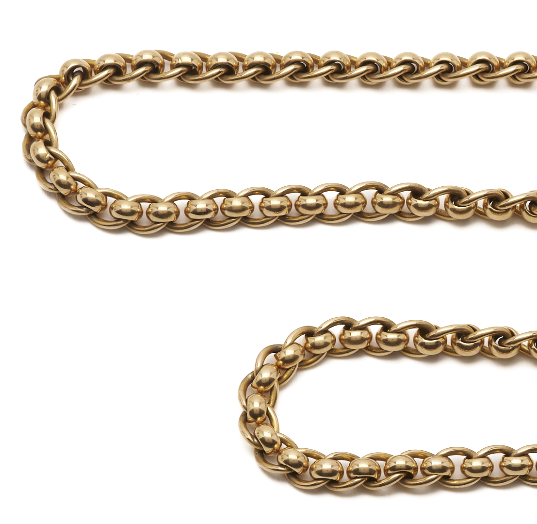 Lot 54: 18K Gold Pocket Watch Chain w/ 1845 $5 Liberty Gold Coin