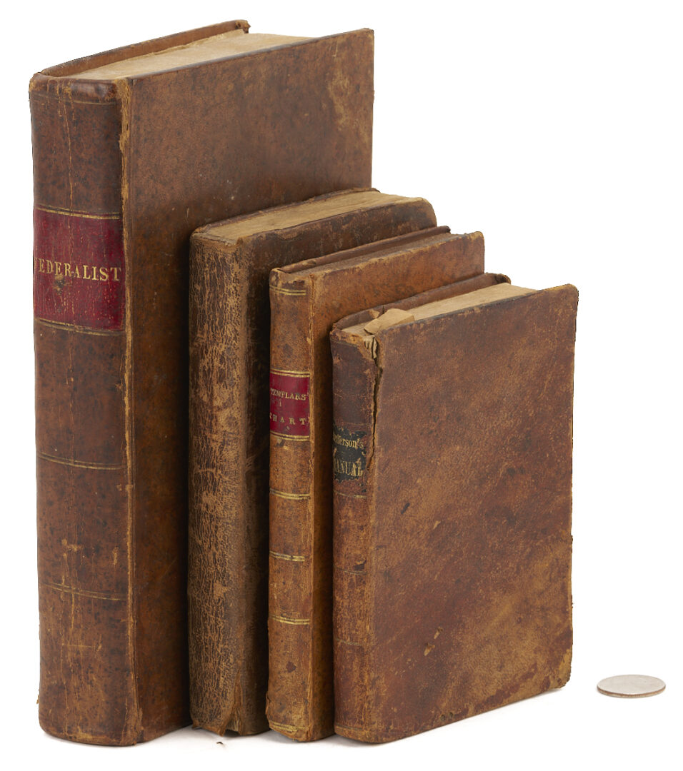 Lot 550: 4 19th C Leatherbound Books; Federalist, Templar and Native Am. Interest