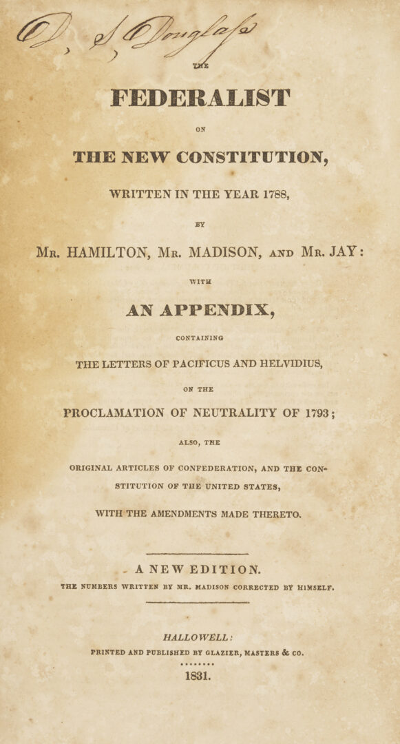 Lot 550: 4 19th C Leatherbound Books; Federalist, Templar and Native Am. Interest