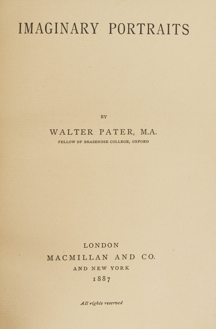 Lot 552: 9 Walter Pater Books, 1st Editions, Bound by Riviere & Son