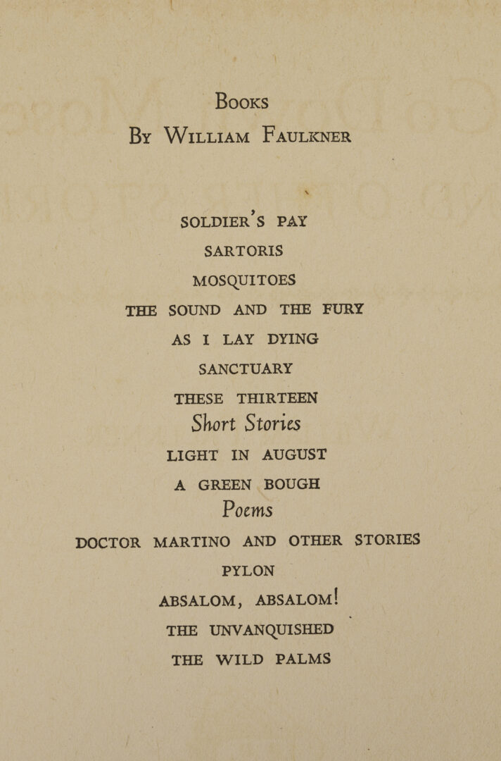 Lot 553: William Faulkner Go Down Moses 1st Edition, Plus Boyd Saunders Lithograph