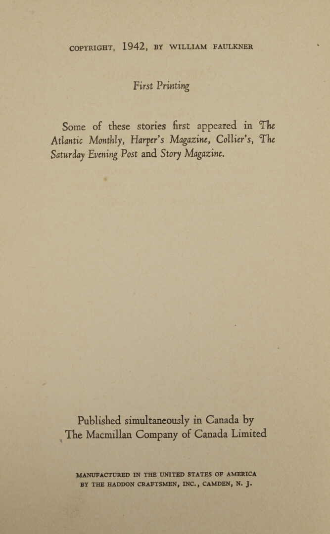 Lot 553: William Faulkner Go Down Moses 1st Edition, Plus Boyd Saunders Lithograph