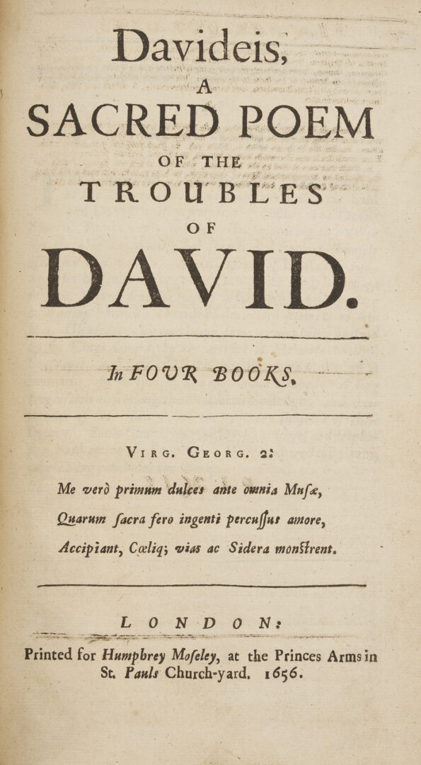 Lot 554: Poems by Abraham Cowley, 1656 First Collected Edition