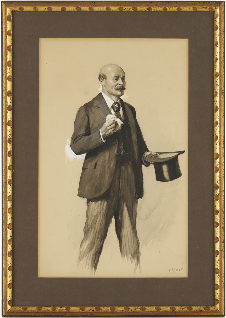 Lot 556: A.B. Frost Illustration Artwork, Man w/ Top Hat from Scribner’s, Plus Book
