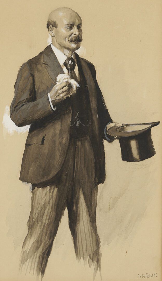 Lot 556: A.B. Frost Illustration Artwork, Man w/ Top Hat from Scribner’s, Plus Book