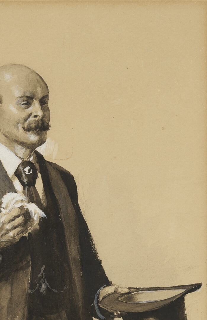 Lot 556: A.B. Frost Illustration Artwork, Man w/ Top Hat from Scribner’s, Plus Book