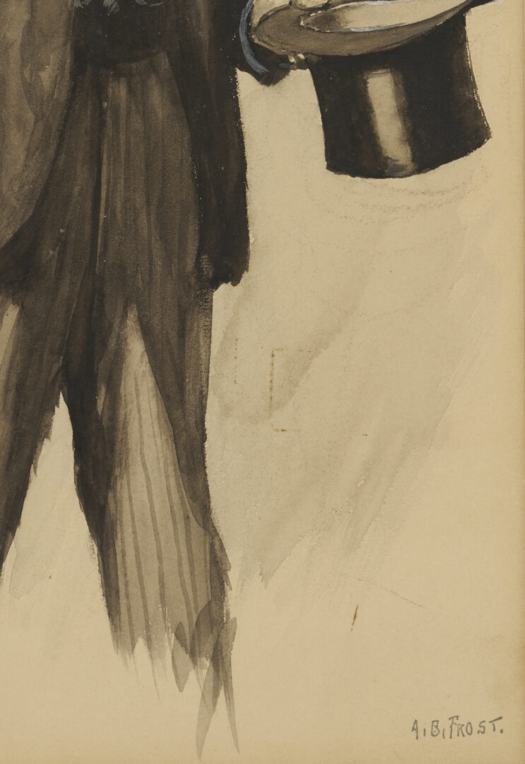 Lot 556: A.B. Frost Illustration Artwork, Man w/ Top Hat from Scribner’s, Plus Book