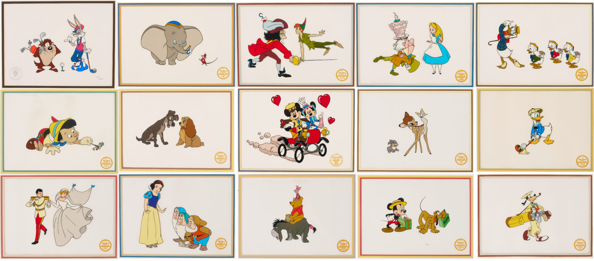 Lot 561: 15 Disney & Warner Bros Seri-Cel Animation Prints Incl. Bugs Bunny, Mickey Mouse