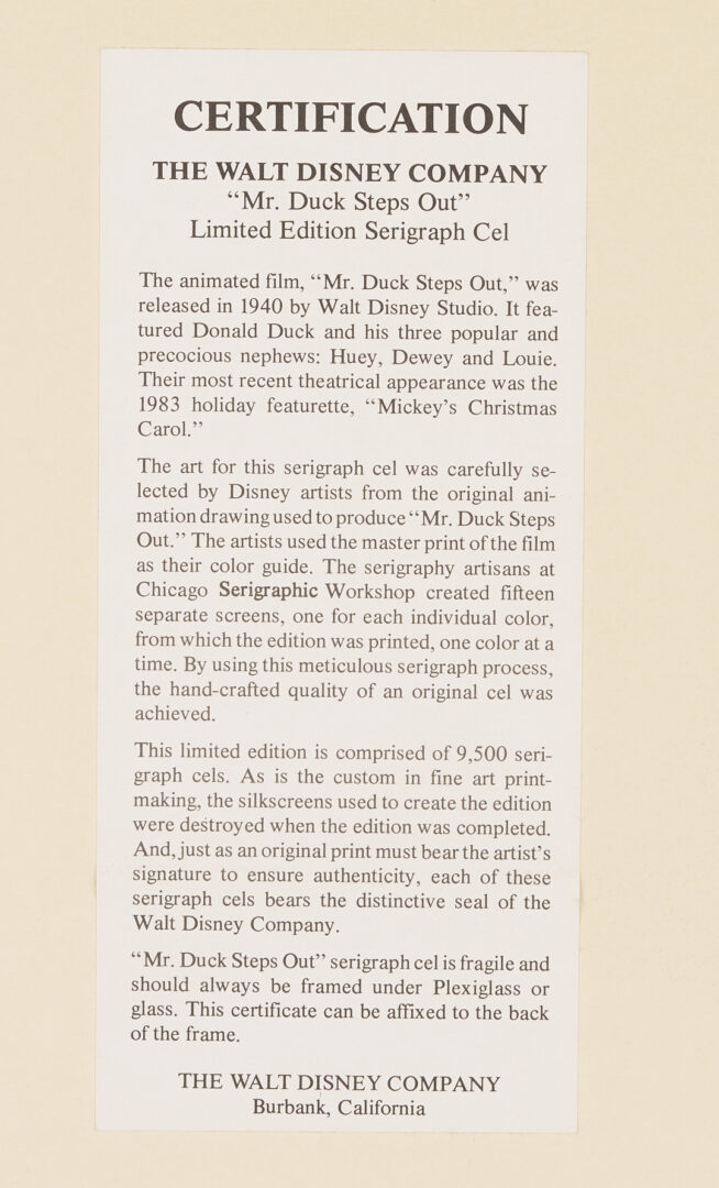 Lot 561: 15 Disney & Warner Bros Seri-Cel Animation Prints Incl. Bugs Bunny, Mickey Mouse