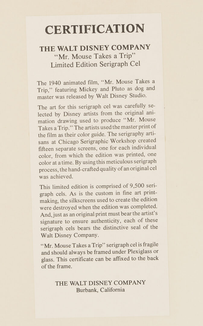 Lot 561: 15 Disney & Warner Bros Seri-Cel Animation Prints Incl. Bugs Bunny, Mickey Mouse