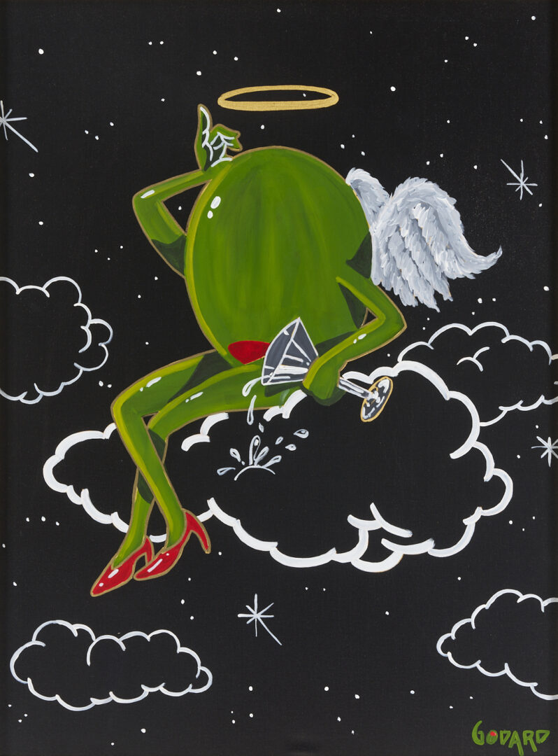 Lot 563: Godard Acrylic on Canvas, Animated Olive on Cloud