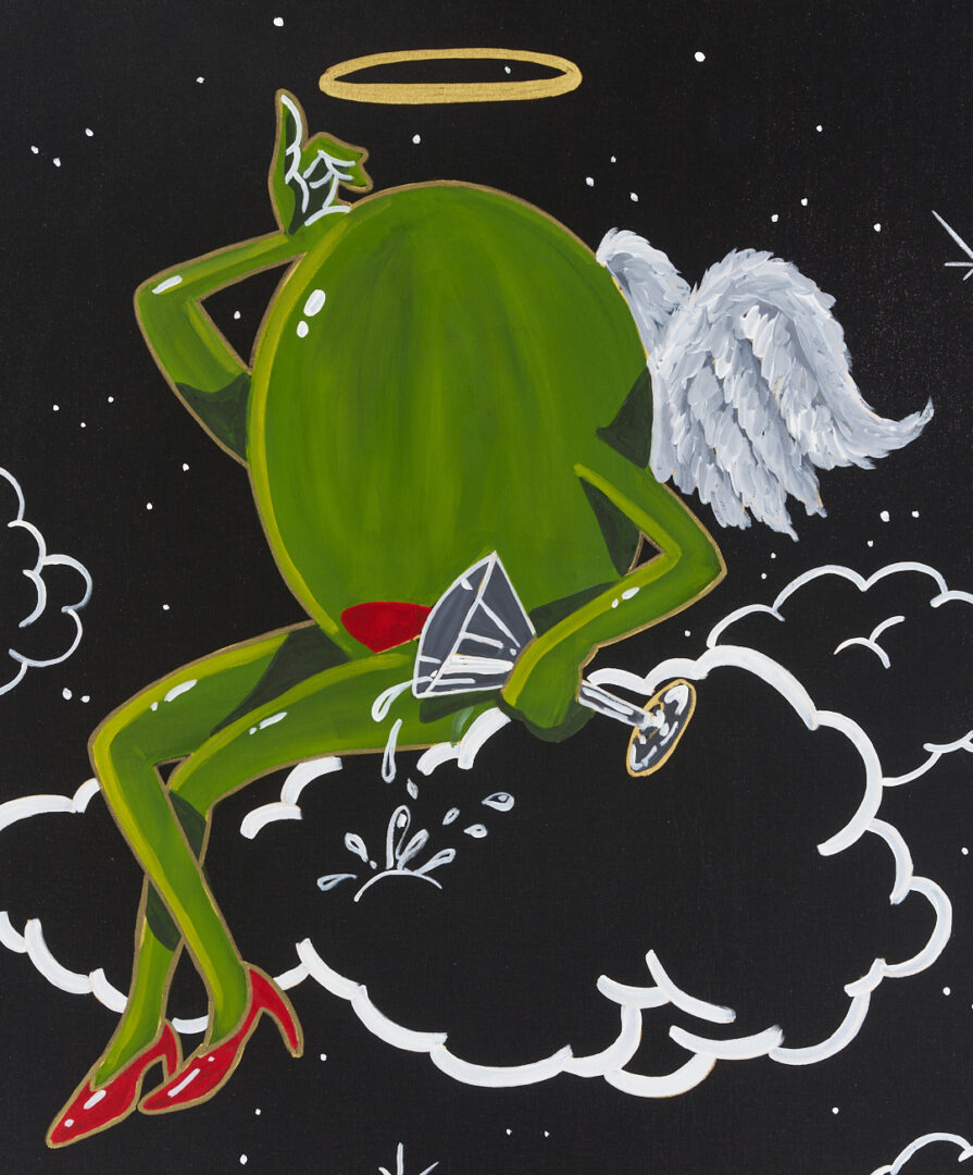 Lot 563: Godard Acrylic on Canvas, Animated Olive on Cloud