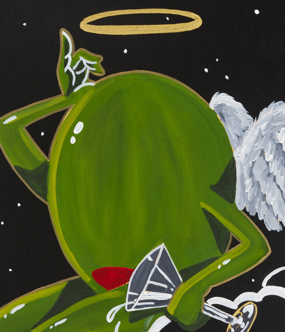 Lot 563: Godard Acrylic on Canvas, Animated Olive on Cloud