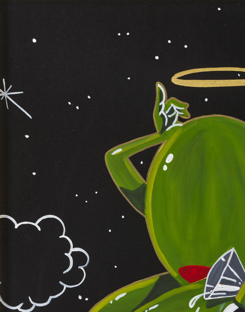 Lot 563: Godard Acrylic on Canvas, Animated Olive on Cloud