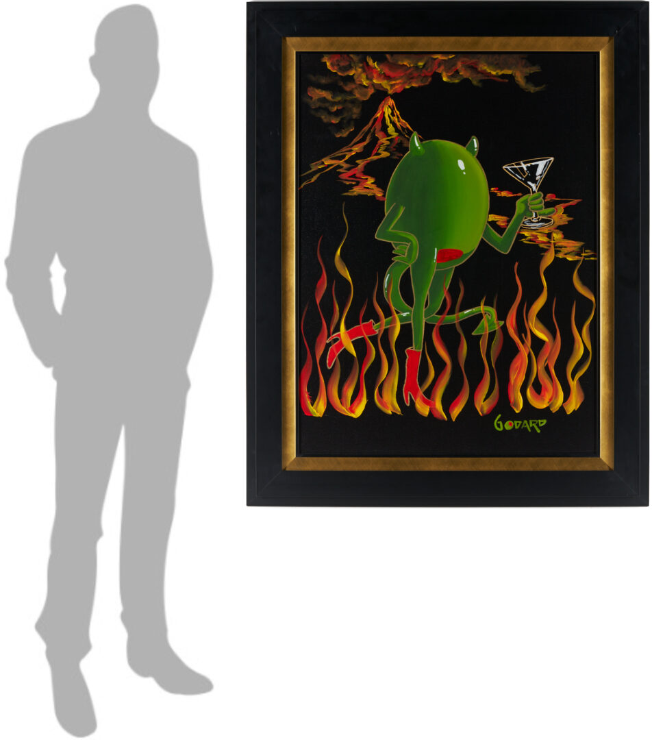 Lot 564: Godard Acrylic on Canvas, Animated Olive w/ Horns