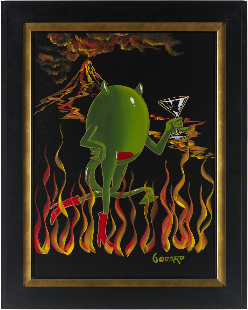 Lot 564: Godard Acrylic on Canvas, Animated Olive w/ Horns