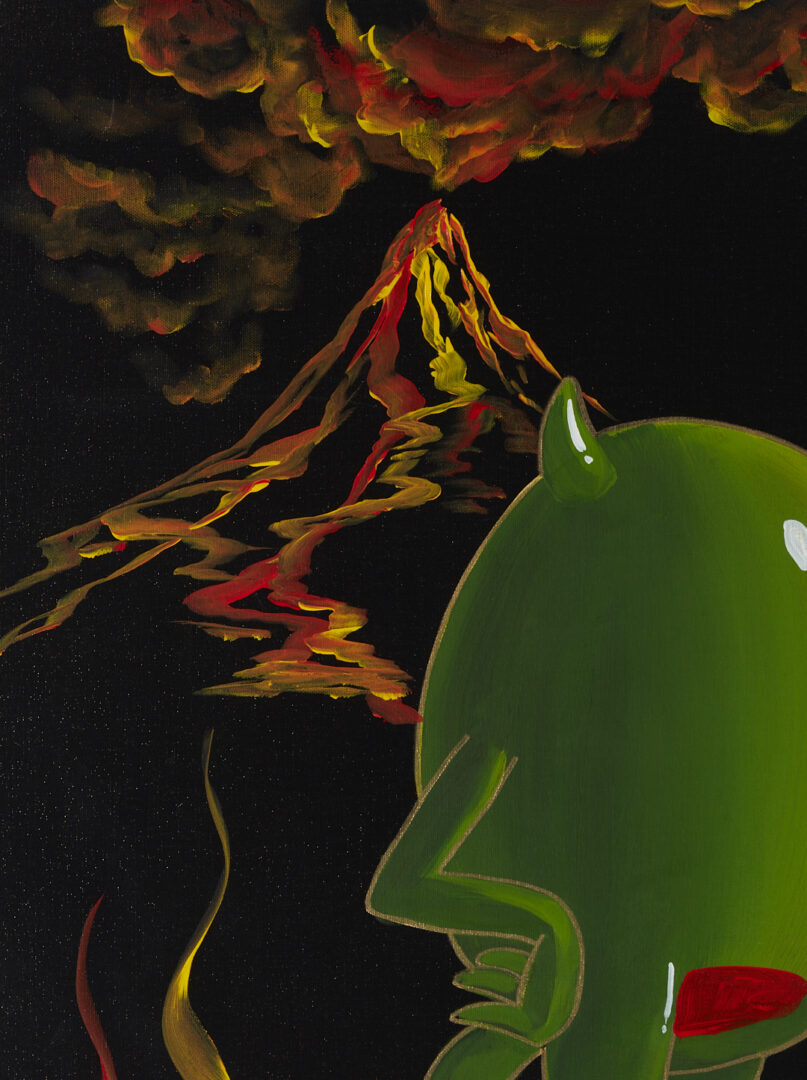 Lot 564: Godard Acrylic on Canvas, Animated Olive w/ Horns