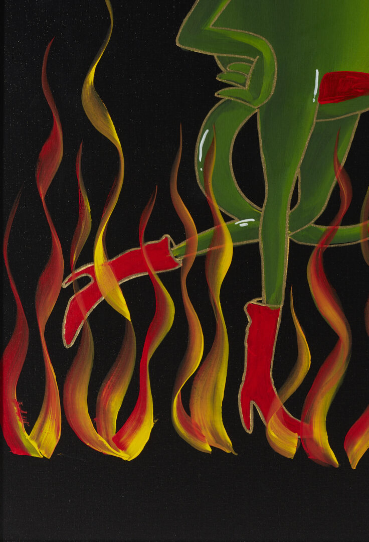 Lot 564: Godard Acrylic on Canvas, Animated Olive w/ Horns