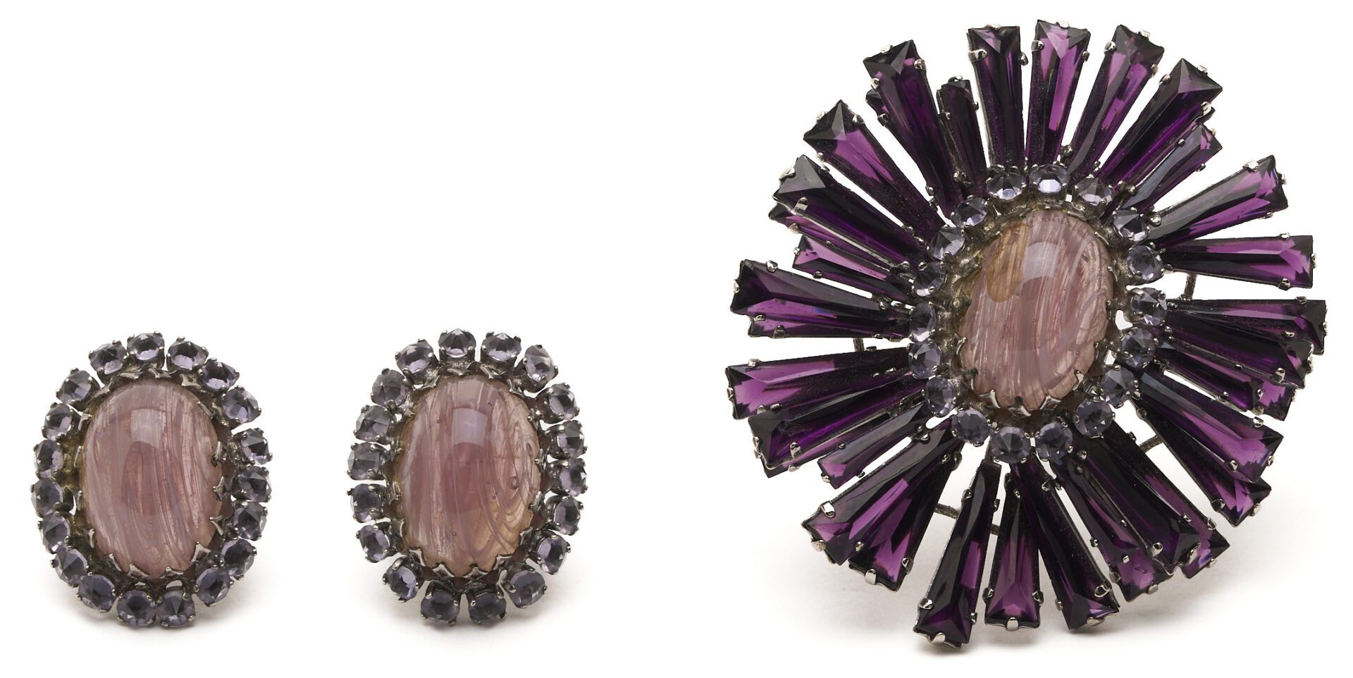 Lot 566: Schreiner Keystone Ruffle Brooch/Pendant & Earrings