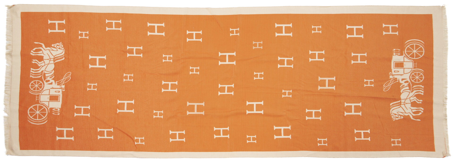 Lot 568: Orange and Beige Hermes Cashmere Stole and 2 Louis Vuitton Scarves