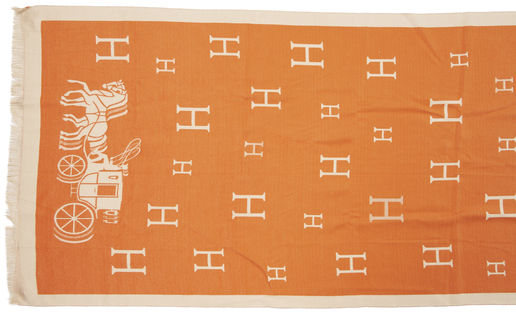Lot 568: Orange and Beige Hermes Cashmere Stole and 2 Louis Vuitton Scarves