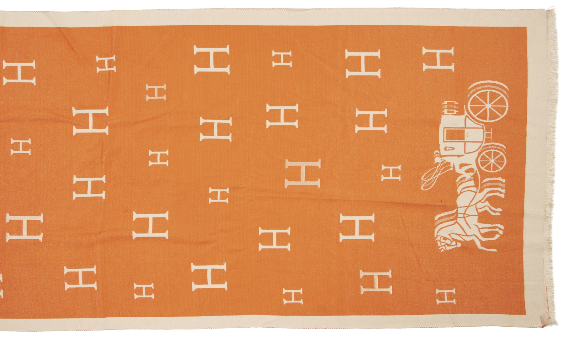 Lot 568: Orange and Beige Hermes Cashmere Stole and 2 Louis Vuitton Scarves
