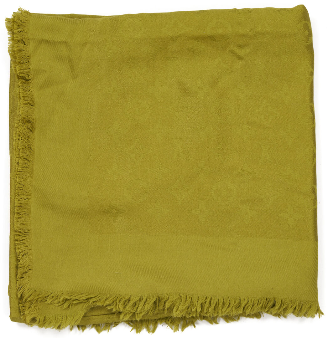 Lot 568: Orange and Beige Hermes Cashmere Stole and 2 Louis Vuitton Scarves