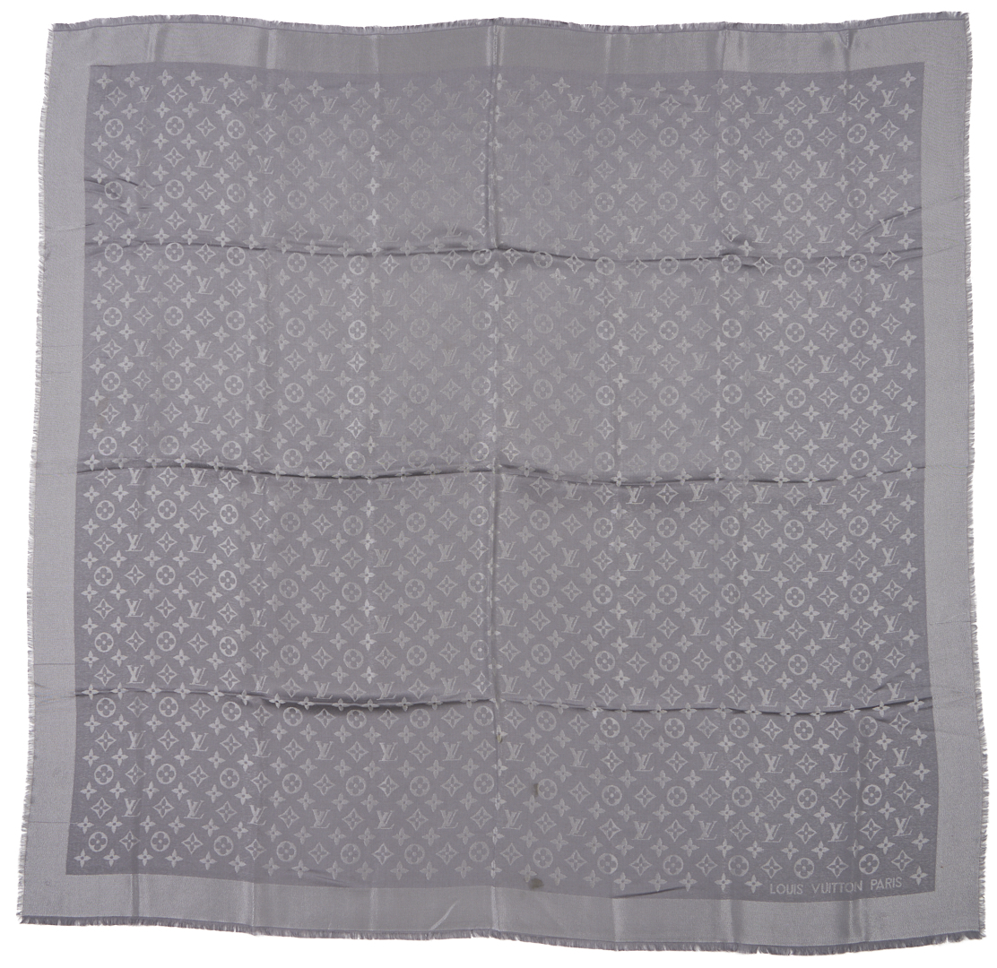 Lot 568: Orange and Beige Hermes Cashmere Stole and 2 Louis Vuitton Scarves