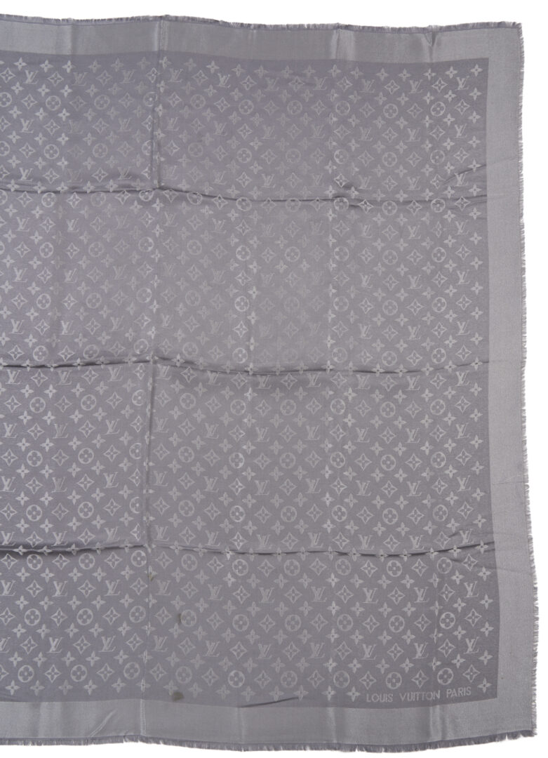 Lot 568: Orange and Beige Hermes Cashmere Stole and 2 Louis Vuitton Scarves