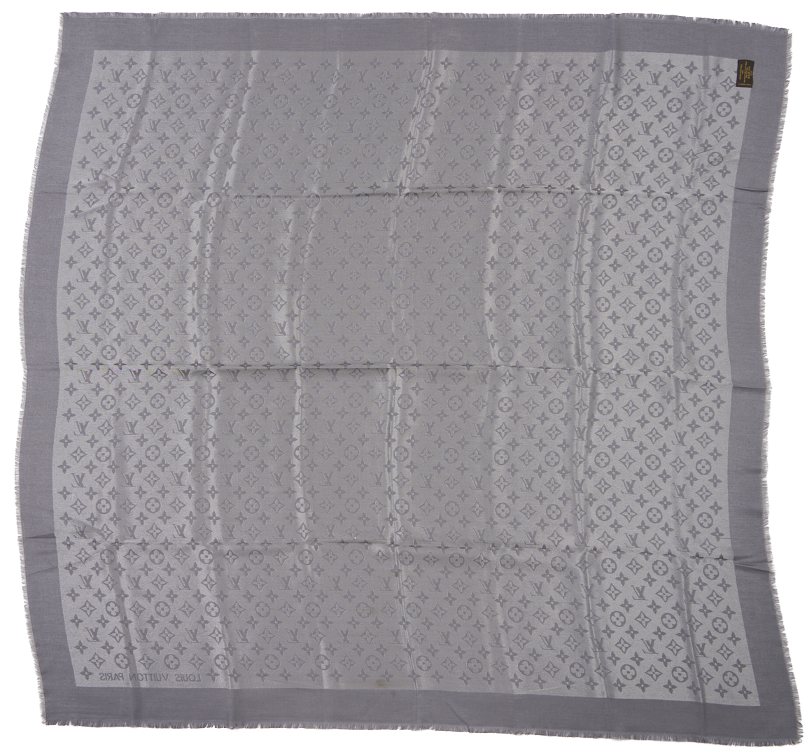 Lot 568: Orange and Beige Hermes Cashmere Stole and 2 Louis Vuitton Scarves