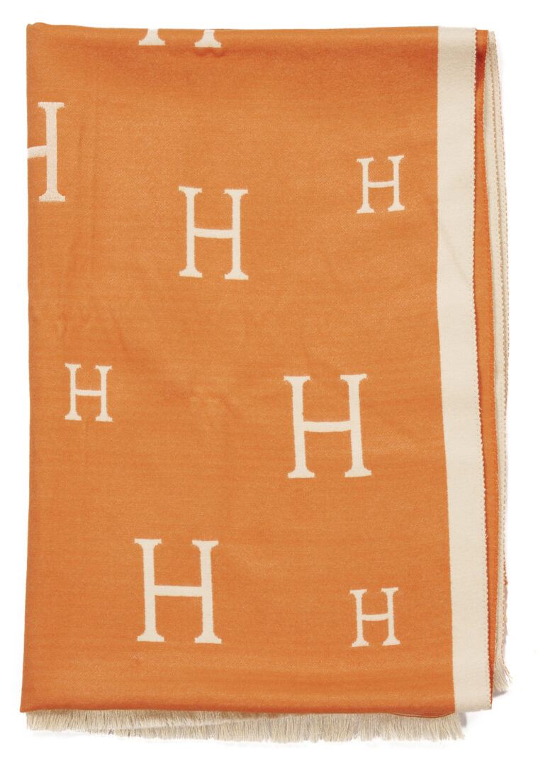 Lot 568: Orange and Beige Hermes Cashmere Stole and 2 Louis Vuitton Scarves