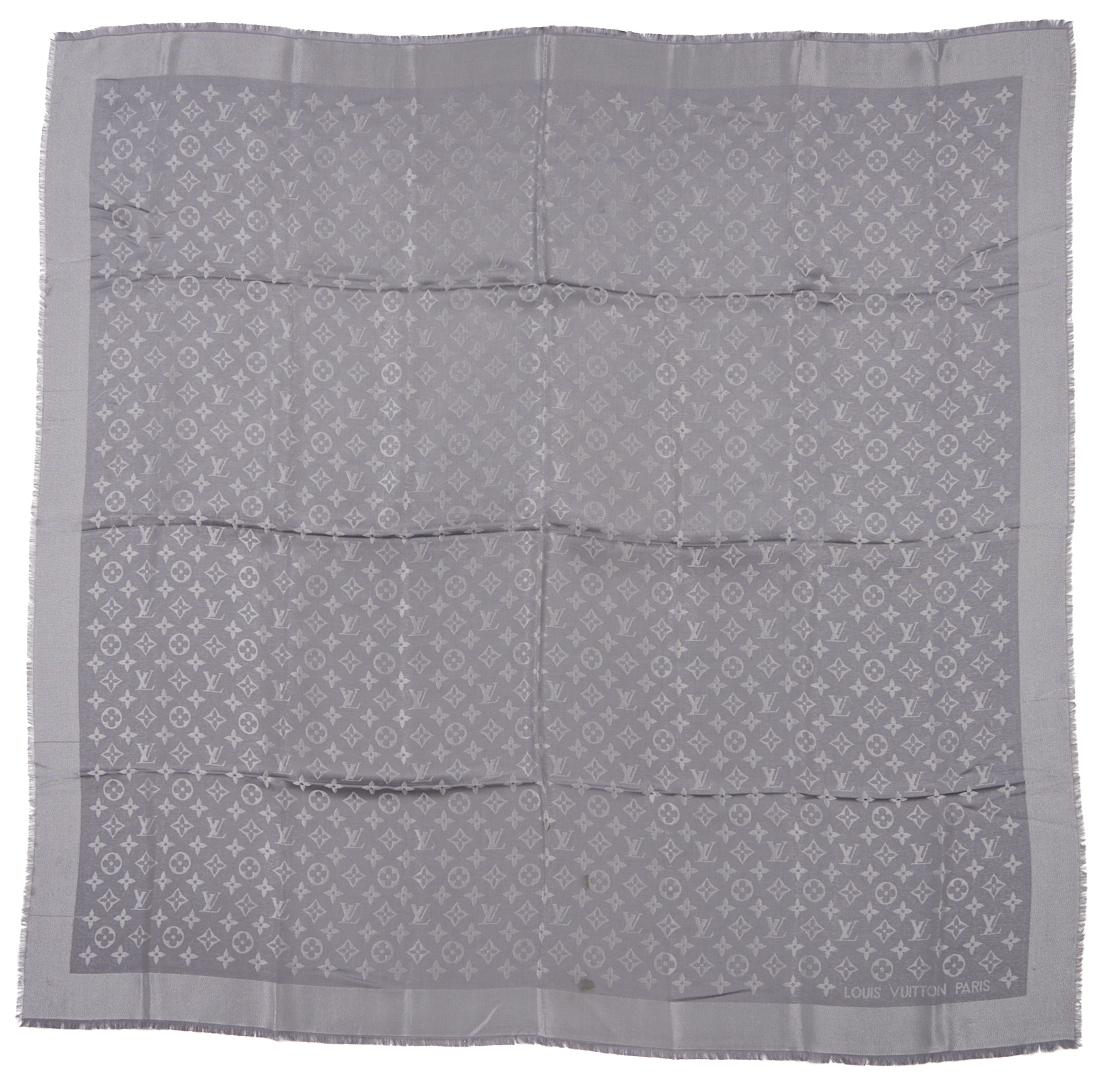 Lot 568: Orange and Beige Hermes Cashmere Stole and 2 Louis Vuitton Scarves