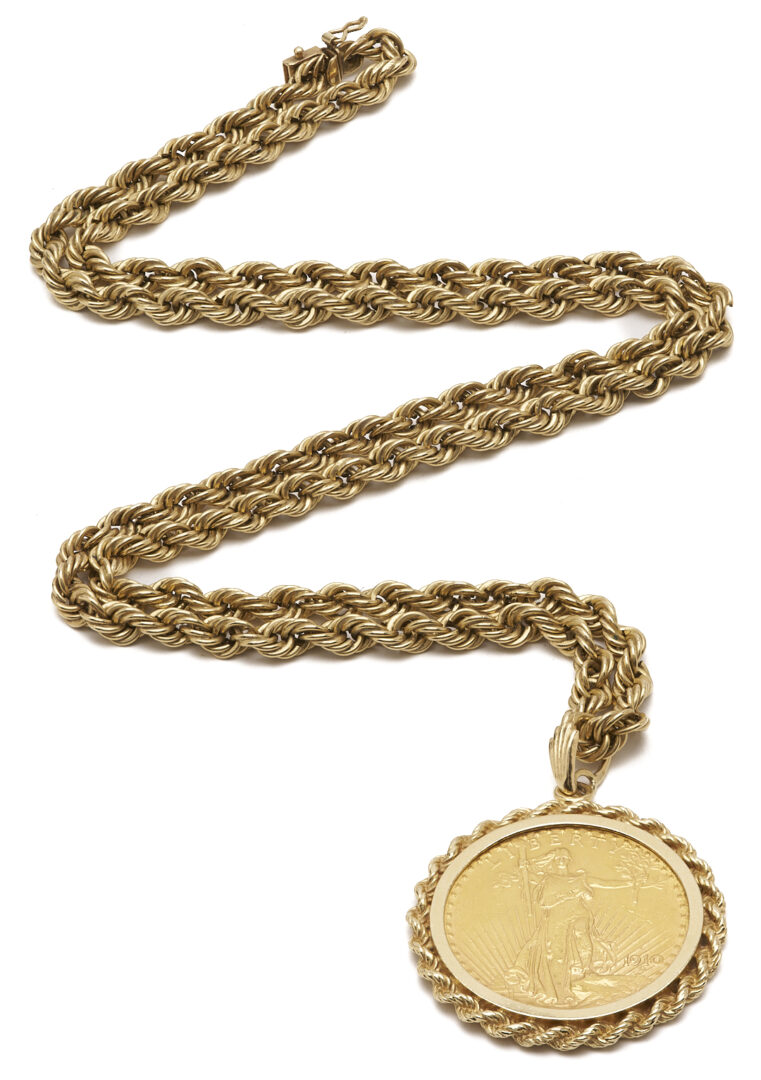 Lot 56: 1910 Saint-Gaudens Coin Pendant with 14K Gold Necklace